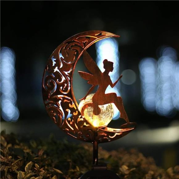 Garden Solar Lights Pathway Stake Lights Moon Fairy Glass Globe with Angel Decor - Picture 7 of 7